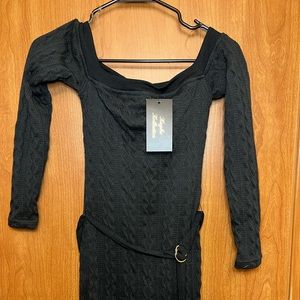Kaylee Kollection Black Knit Dress With Belt Size S